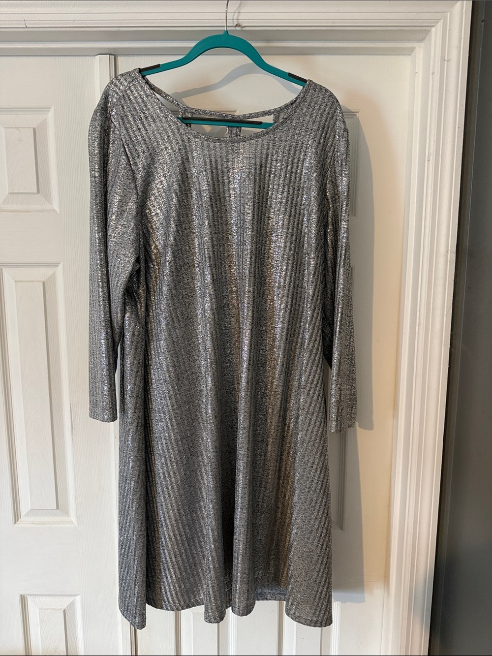 torrid Silver Metallic Long-Sleeve Shift Dress